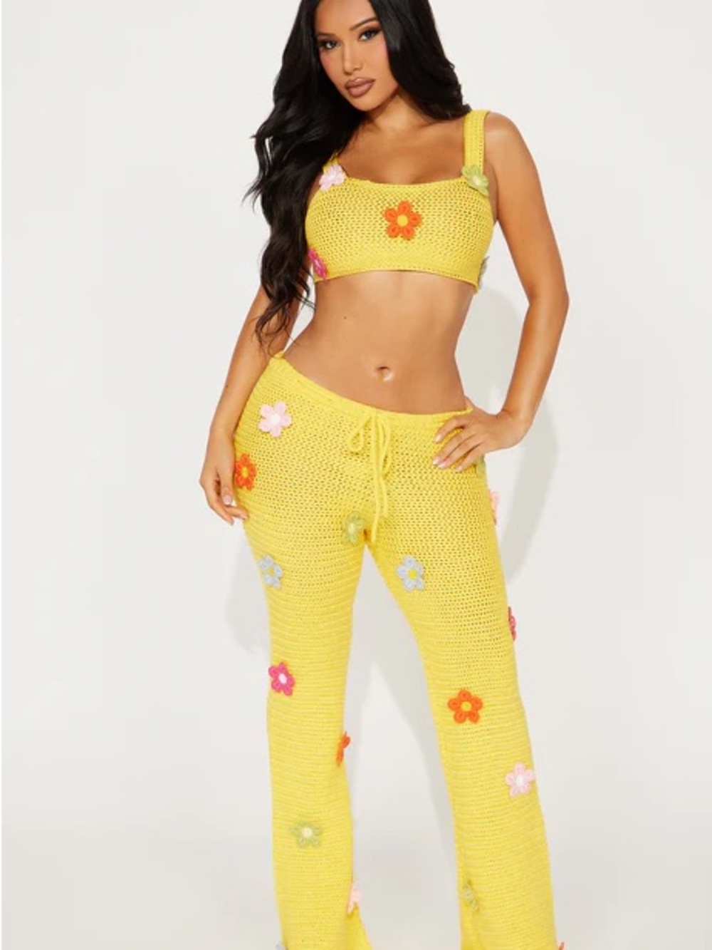 Fashion Nova Yellow Crochet Matching Set